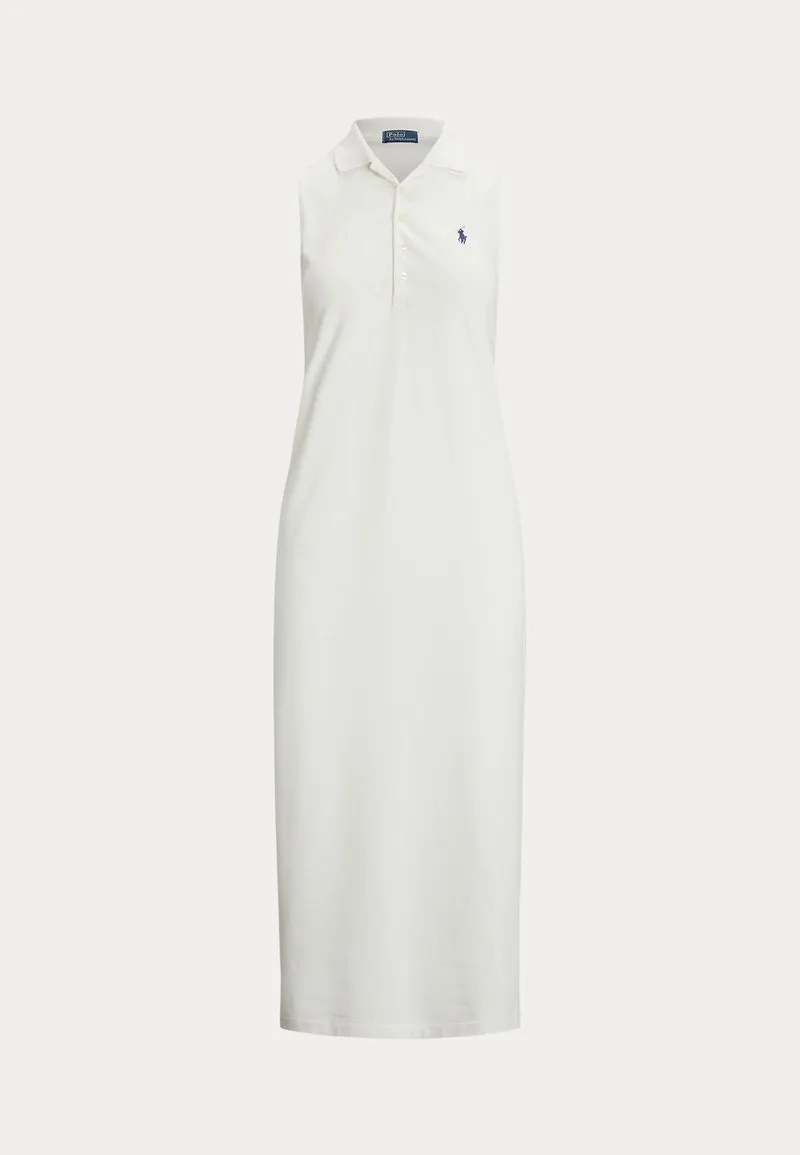 STRETCH-COTTON SLEEVELESS POLO DRESS - Kjole - white