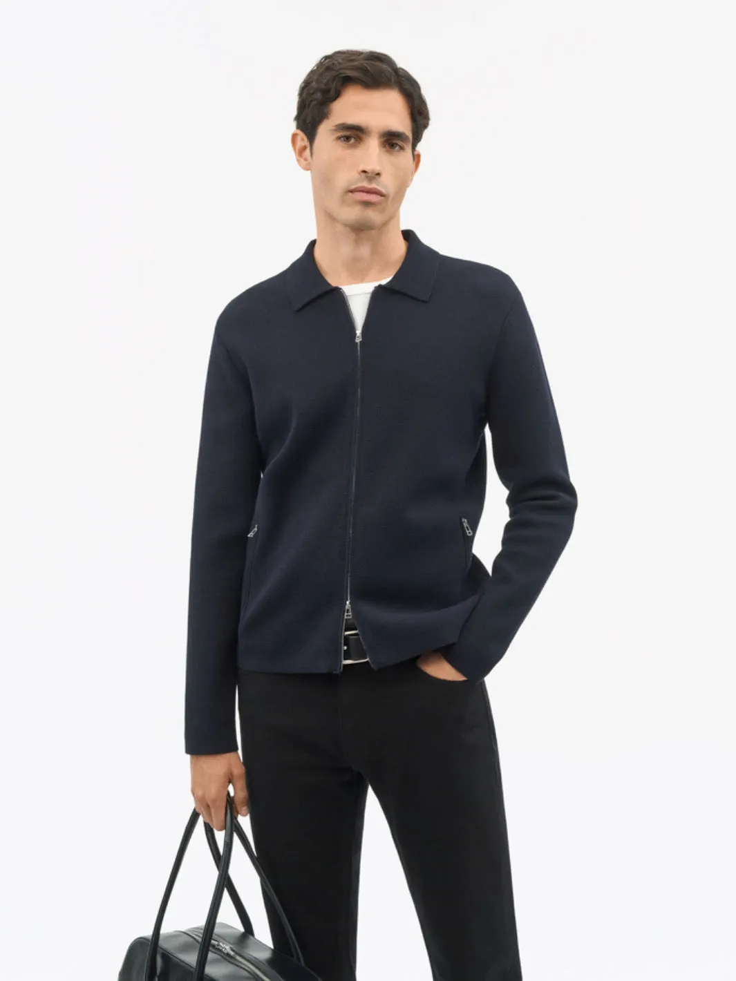 WOOL BLEND ZIP CARDIGAN