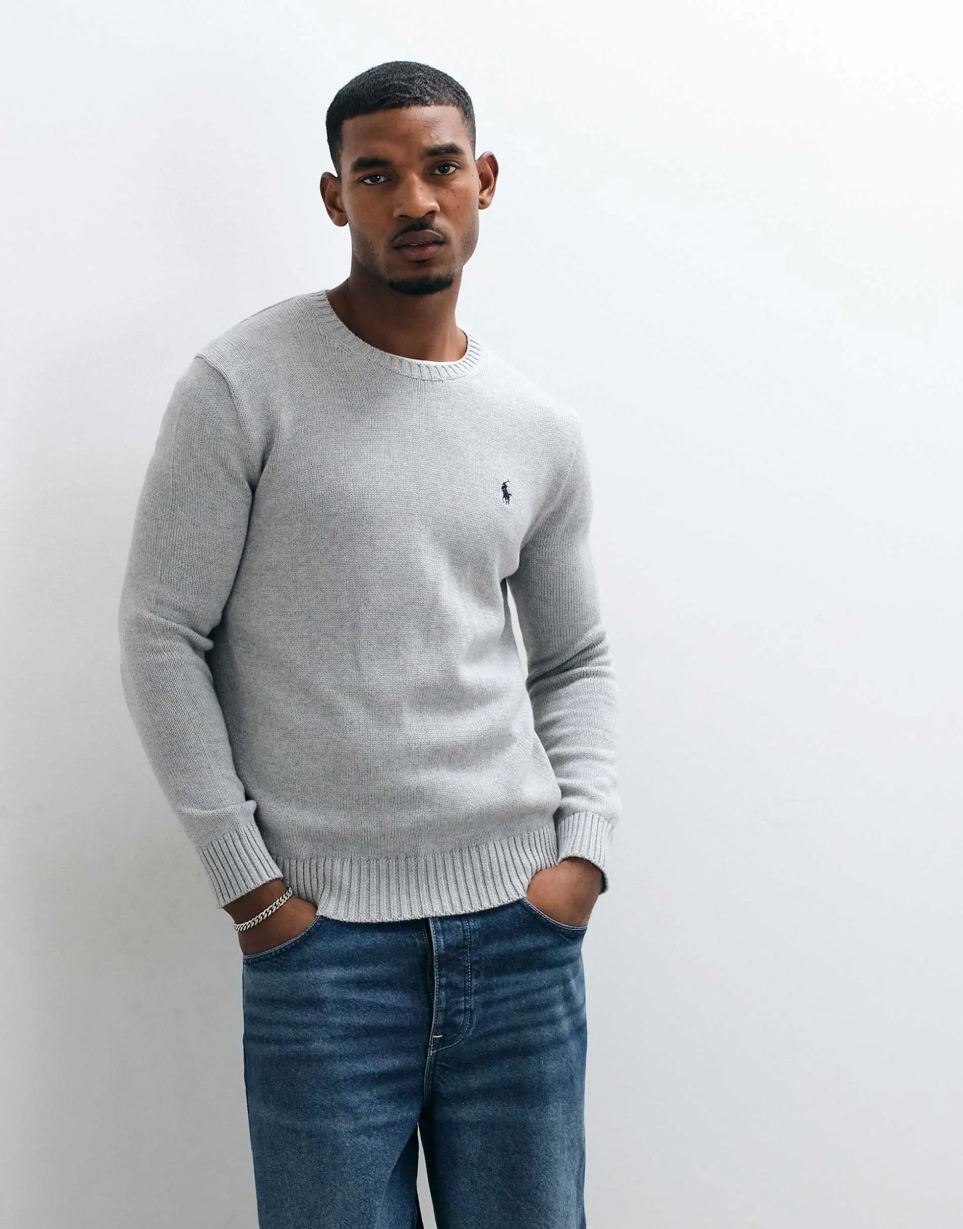 Polo Ralph Lauren icon logo heavyweight cotton knit jumper in grey