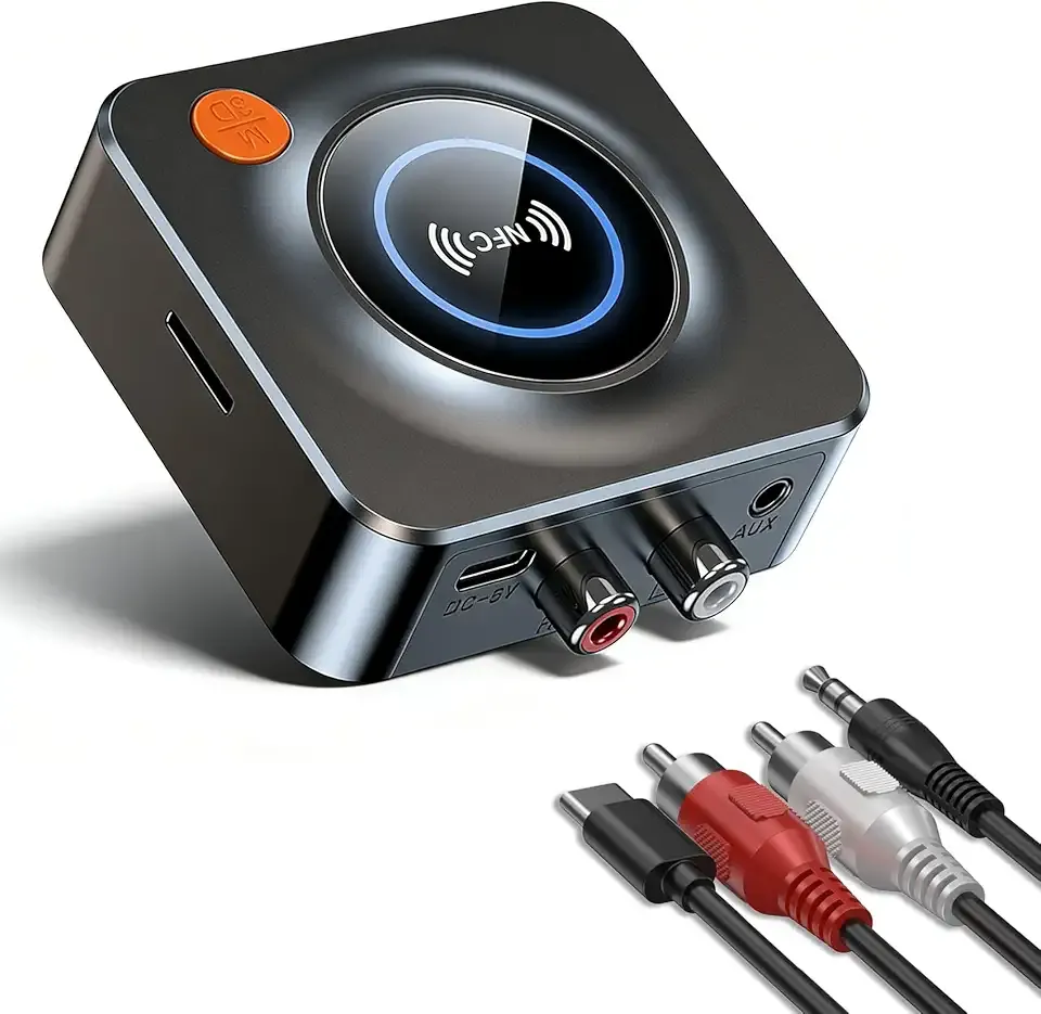 Bluetooth Receiver for Home Stereo, AUX RCA to Bluetooth Adapter for Old Speakers, NFC Wireless Audio Receiver for Music Streaming Sound System, KAIY Convert Wired Speakers to Wireless