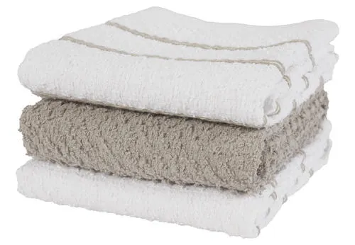 Set of 3 Striped Terry Kitchen Towels - Natural