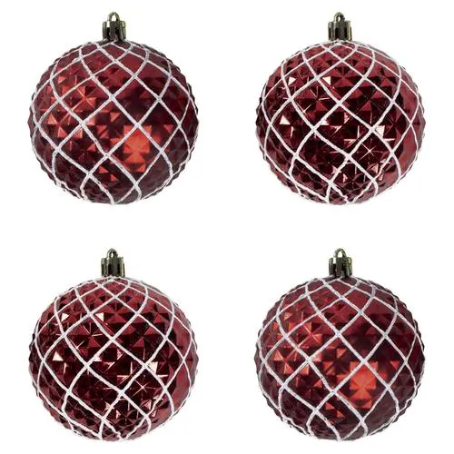Enchanted Forest® 80mm Dark Red Embossed Candy Swirl Shatterproof Ornaments - 4 Pack