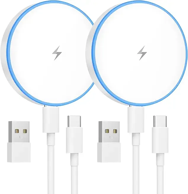 MagSafe Charger 2 Pack 15W Magnetic Wireless Charger Fast Charging Pad Compatible with iPhone 17/16/15/14/13/12 Series & AirPods 3/2/Pro Magnetic MagSafe Charging Pad with Dual Ports