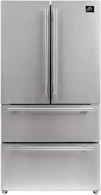 Forno Moena 36" Inch W. Refrigerator and Freezer with 19.2 cu.ft Total Capacity - French Door Counter Stainless Steel Freestanding Fridge with Ice Maker, Child Safety Lock and Touch Control
