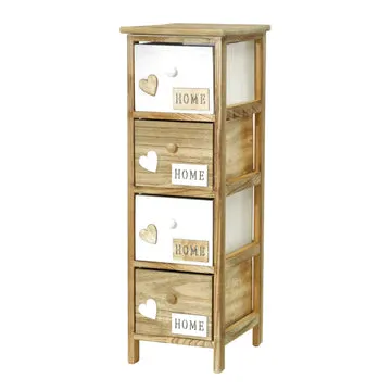 Mobiletto multiuso 4 cassetti Legno Naturale e Bianco decorati Home Linea Woodhandy