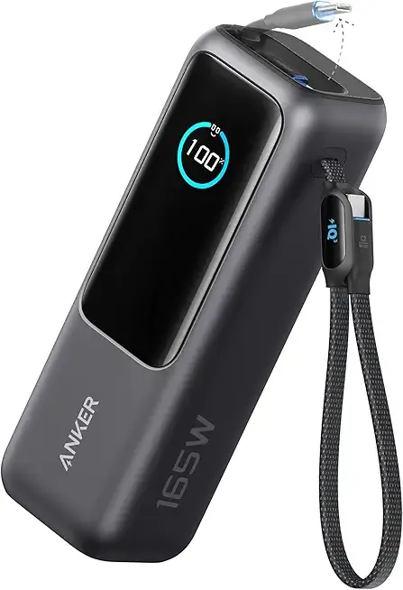 Anker Laptop Power Bank, 25,000mAh Portable Charger with Triple 100W USB-C Ports, Built-in Retractable Cables, Flight-Approved for Travel, iPhone 16/15 Series, MacBook, Samsung, and More
