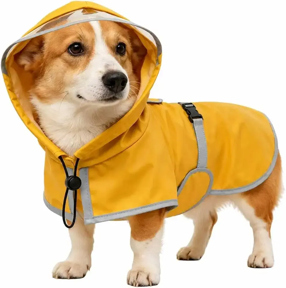 Dog Raincoat Waterproof Reflective Adjustable Hooded Windproof Jacket, L