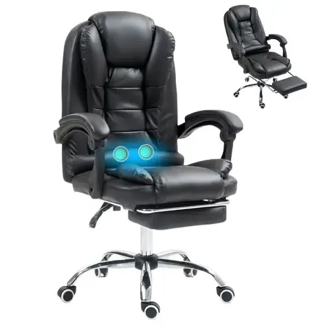 Silla Solana Ejecutiva Reclinable Con Masajeador Reposapies Silla De Oficina Cuero Giratorio-