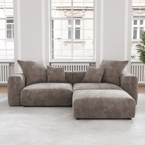 Magic Home 102 in. Square Arm 3-Piece L Shaped Corduroy Polyester 3 Seats Modern Sectional Sofa Couch with Ottoman in. Brown