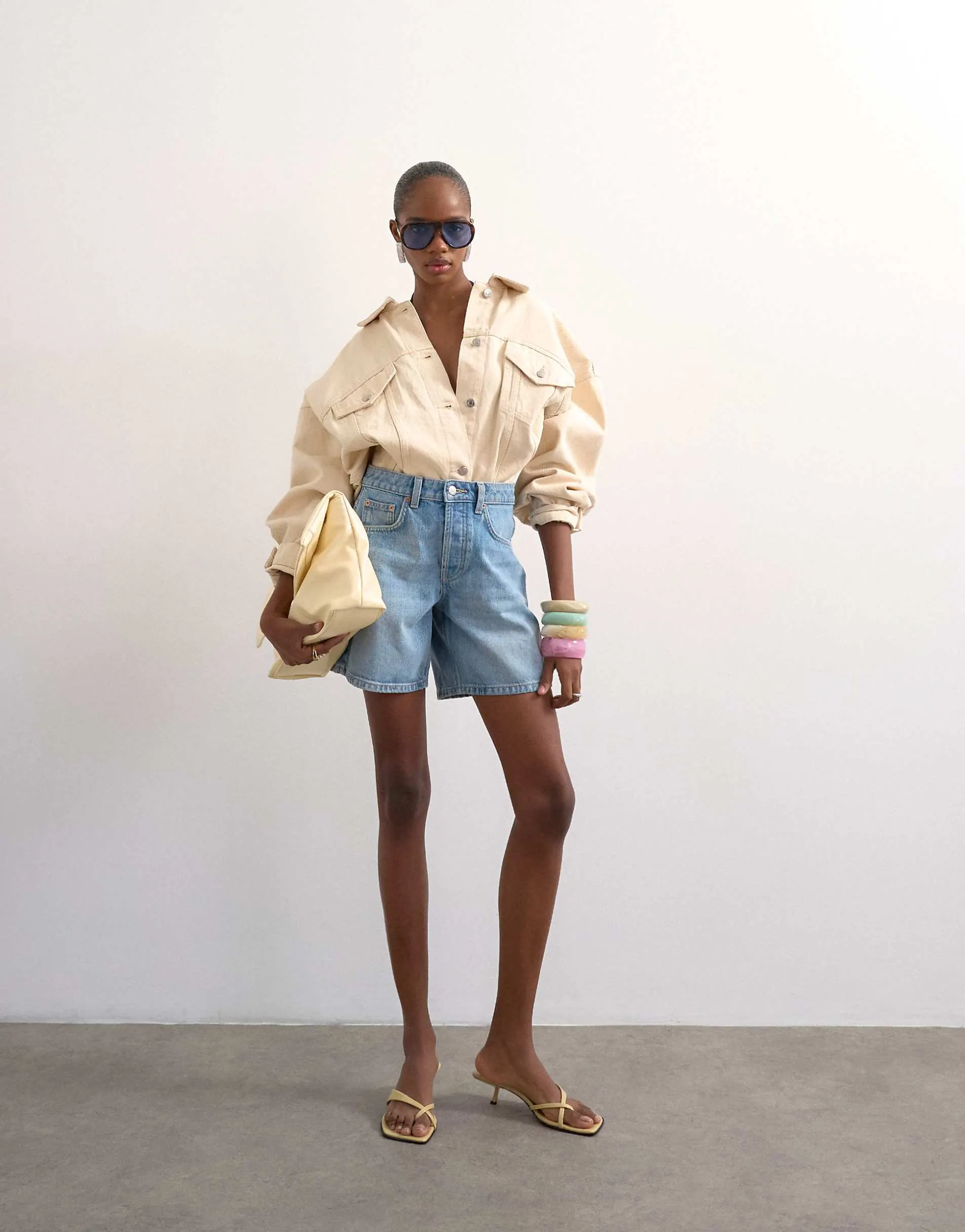 Topshop denim Editor short in bleach
