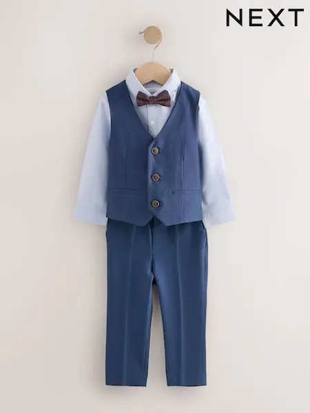Navy Waistcoat Shirt Trousers & Bow Tie Set (3mths-9yrs)