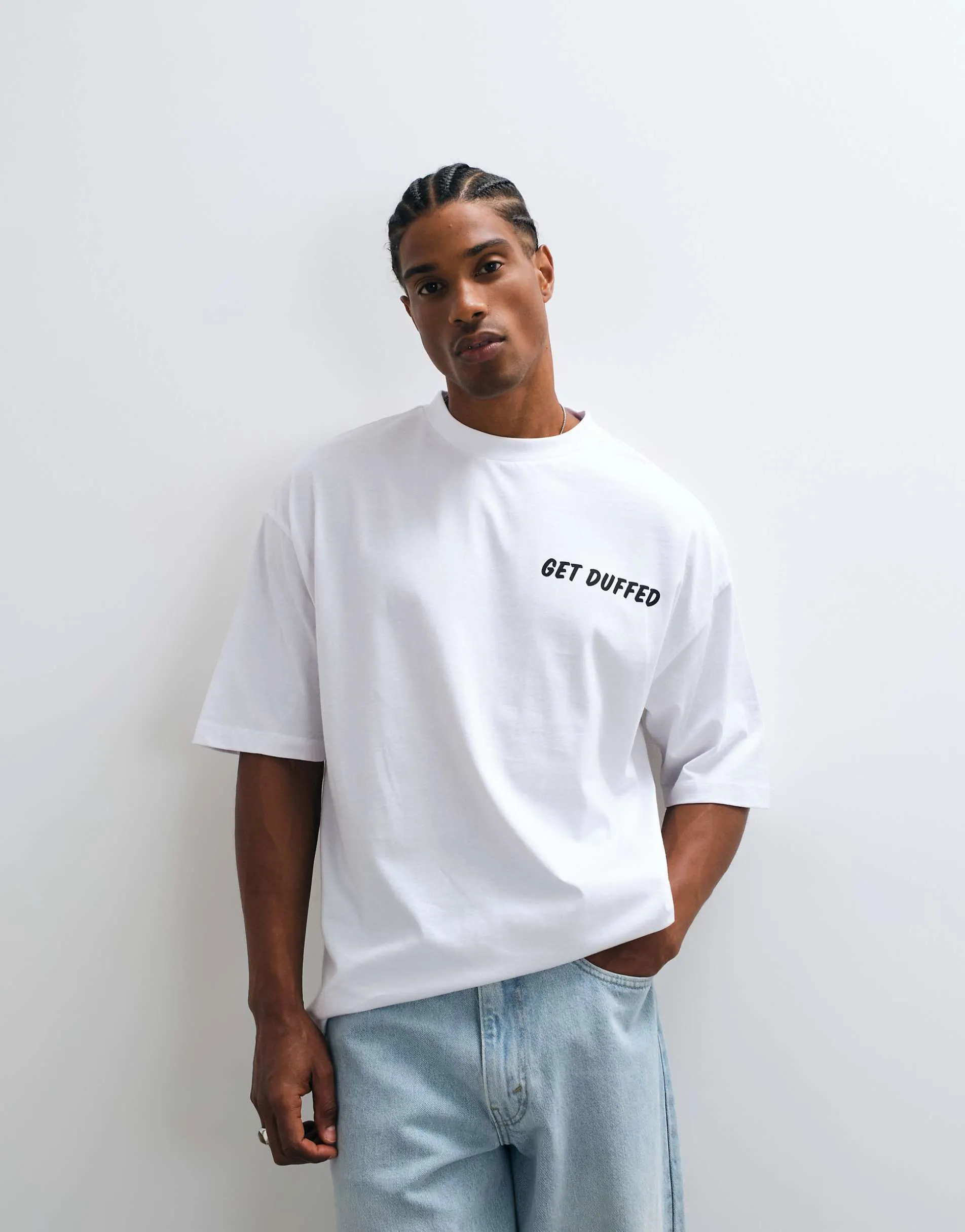 ASOS DESIGN oversized t-shirt with the Simpsons duff beer print in White