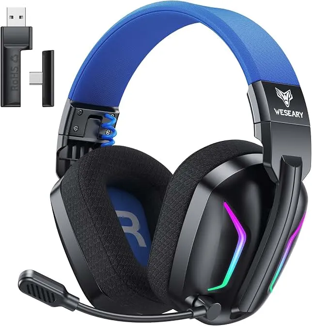 WESEARY Wireless Gaming Headset for PS5, PC, Switch & Mac| 2.4GHz -1200mAH | Bluetooth 5.4 Gaming Headphones with Mic, 20ms Ultra-L…