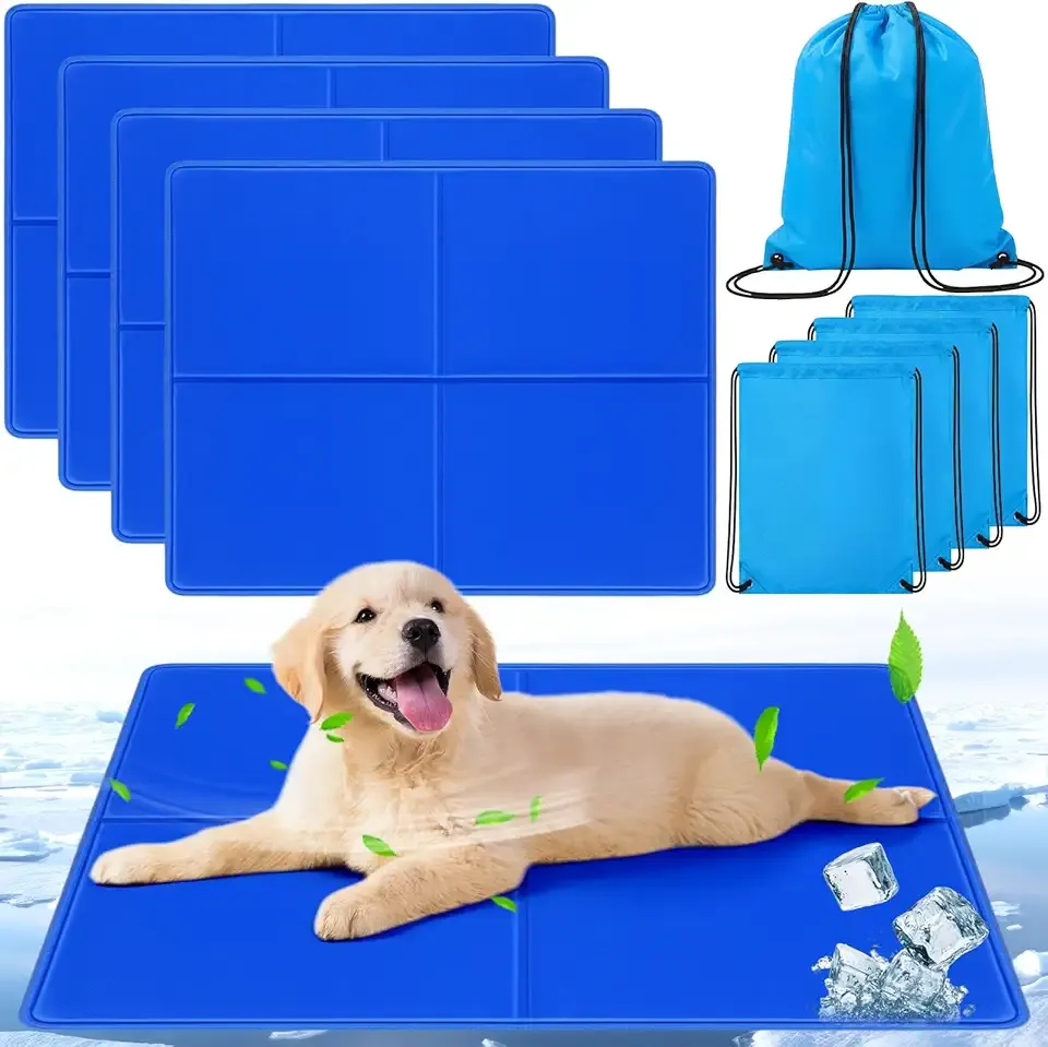 4 Pack Dog Cooling Mat - 13'' X 16'' Solid Gel Self Cooling Mat with Storage Bag Pressure Activated No Refrigeration or Electricity Needed Pet Pad for Dogs & Cats Kennels, Crates, Beds