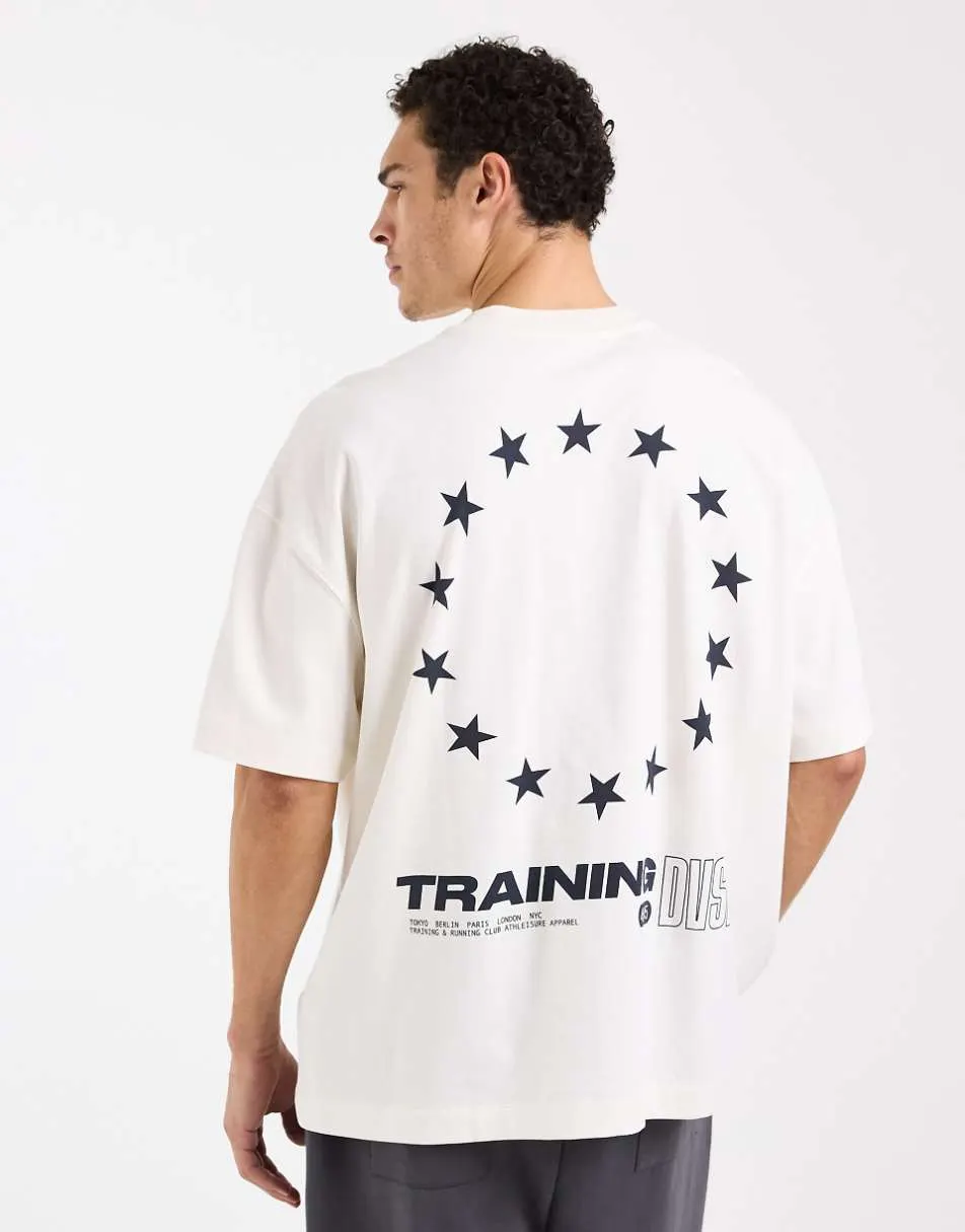 4505 heavyweight cotton oversized t-shirt with back graphic and quick dry finish in off white