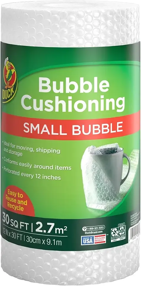 Duck Brand Small Bubble Cushioning Wrap for Moving & Shipping - 30 FT Bubble Packing Wrap for Extra Protection Packaging Boxes & Mailers - Clear Bubble Roll Moving Supplies, Perforated Every 12 IN