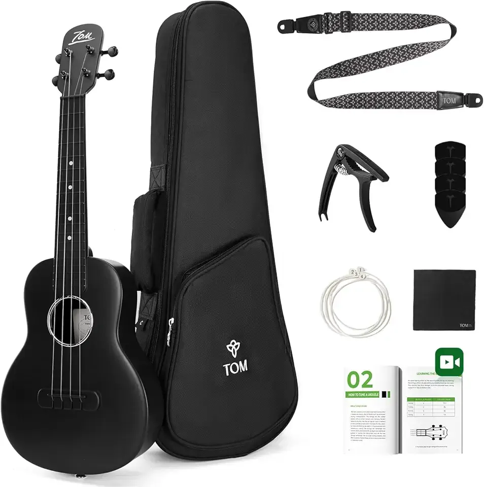 TOM 23" Carbon Fiber Concert Ukulele -Waterproof, Ultra-Lightweight (1.25 lbs),Beginner-Friendly Ukulele For Kids, Ideal For Professionals & Outdoor Adventures (Black)