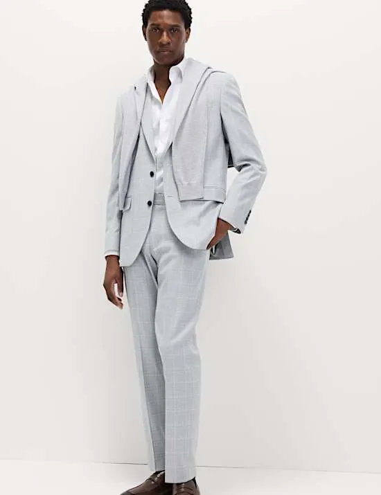 Normal geschnittener Anzug mit Stretchanteil und Karomuster