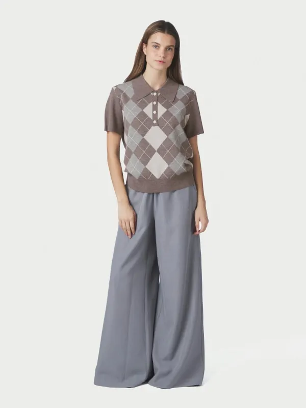 Gia Check Knit Blouse Dark Taupe