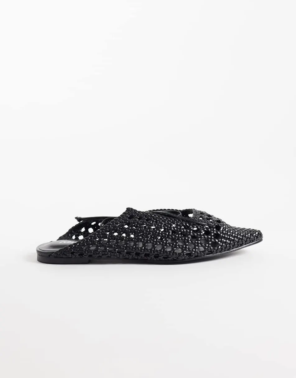 Public Desire Wide Fit Tabitha woven pointy flat mules in black
