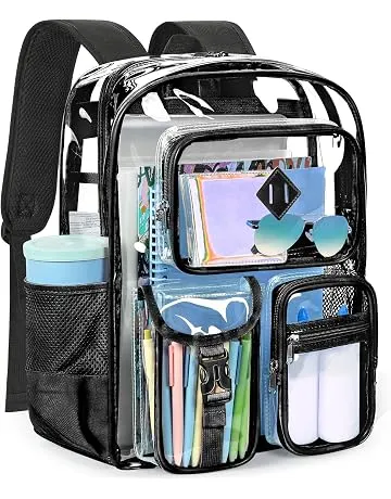 ZORFIN 17 Inch Clear Backpack, Large Transparent Bookbag with Reinforced Straps for School College Work