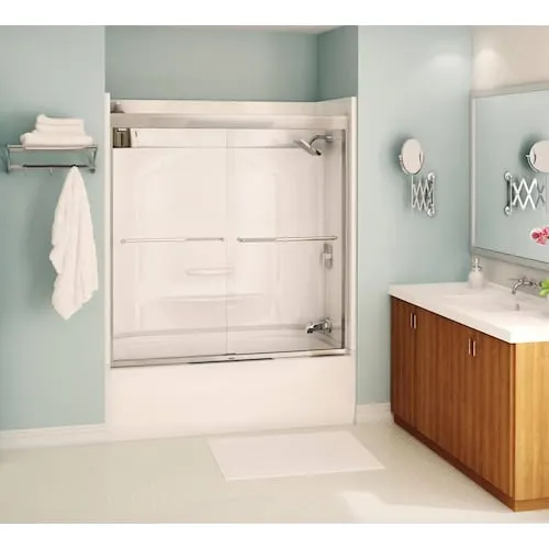 Tonik 55 to 59 in. W x 57 in. H Semi-Frameless ByPass Sliding Bathtub Door in Chrome with Clear Tempered Glass
