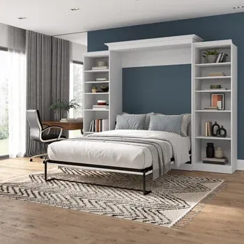 Bestar Audrea Queen Wall Bed in White with two 25" Storage Units