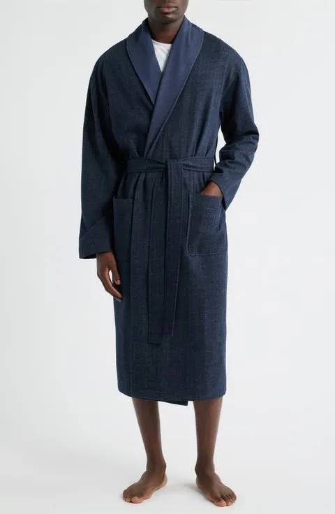 Shawl Collar Cotton Blend Herringbone Robe