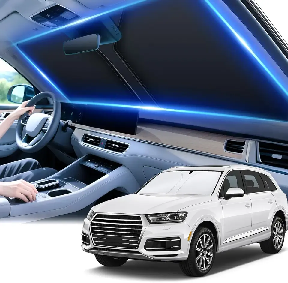 SINGARO 300T Universal Car Windshield Sun Shade, Foldable Reflective for Windshield & Window Shades with Overlapping Design, Car Interior Accessories (55" L x 26.7" W)