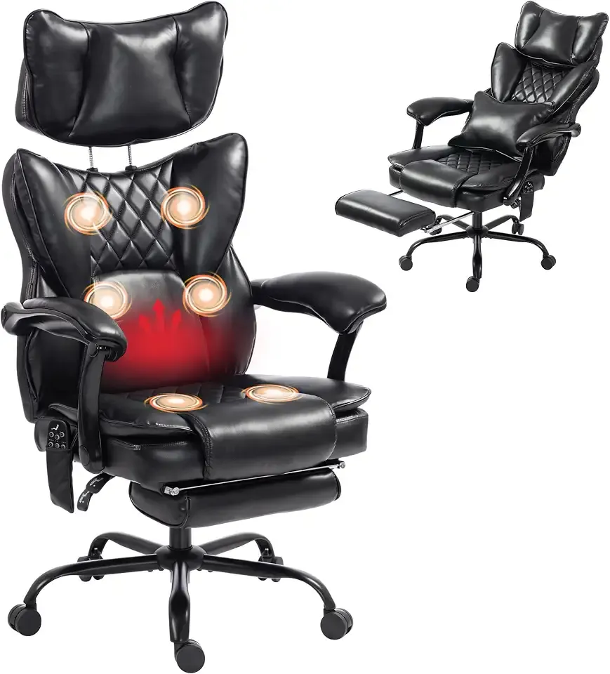 HOMCOM Vibration Massage Heated Office Chair w/Footrest, PU Leather, Black