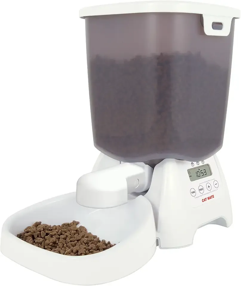 Cat Mate C3000 Automatic 3 Meal Pet Feeder with Digital Timer (347) - for Cats and Small Dogs, Suitable for Dry Pet Food, 6.61 lb Hopper, White