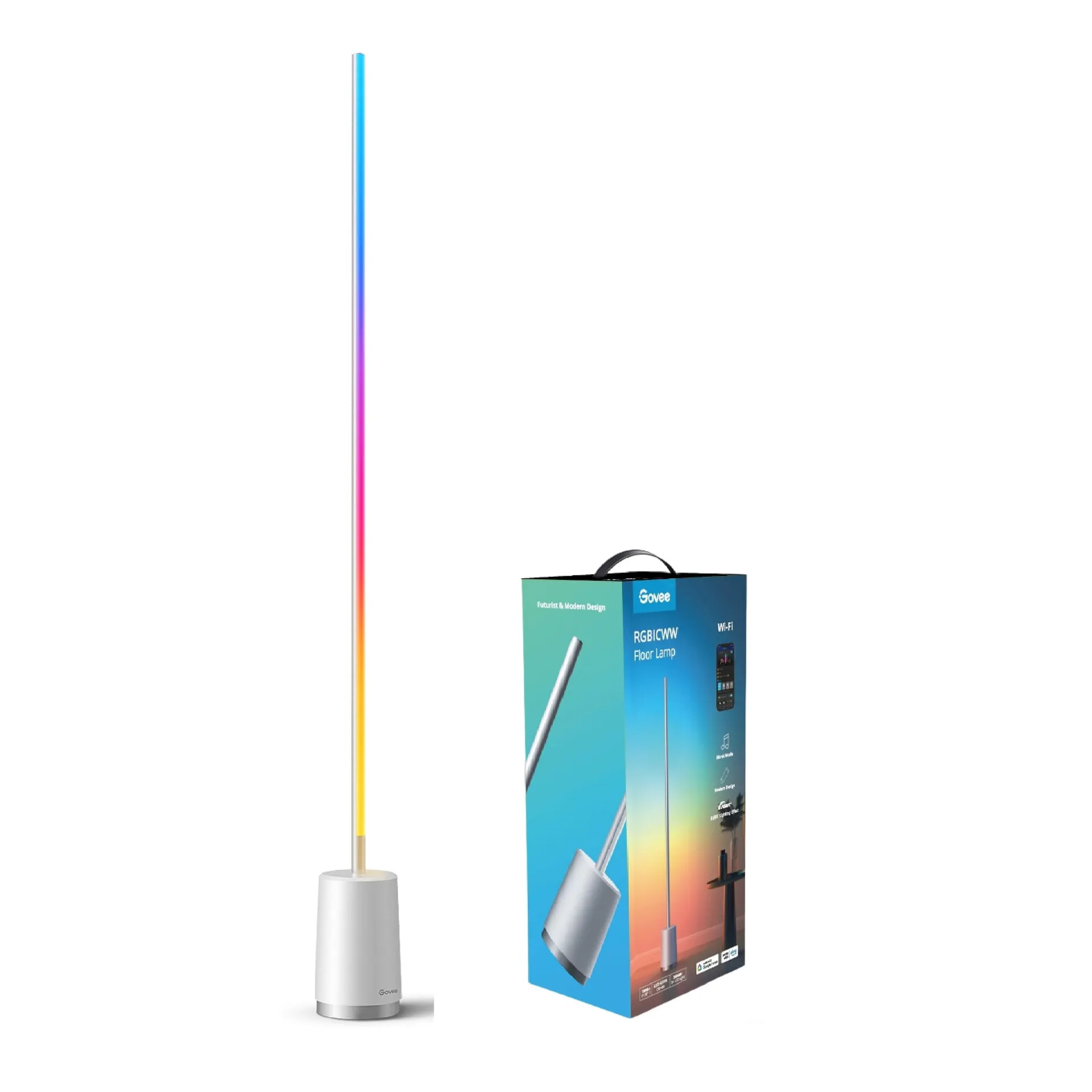 RGBICWW Smart Floor Lamp 57.87-in Aluminum Stick Floor Lamp with