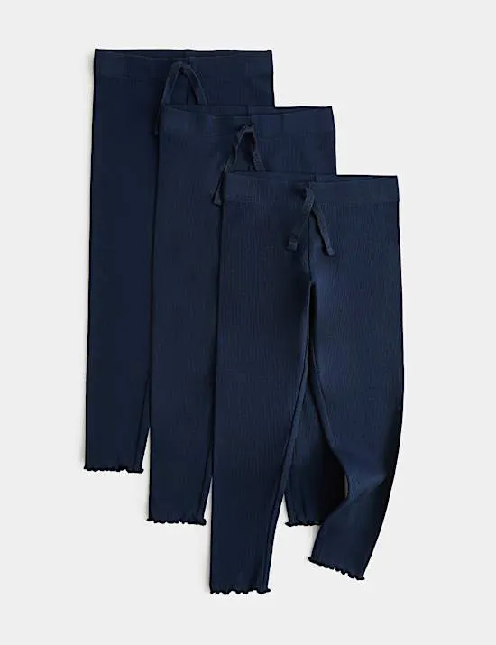3er-Pack Gerippte Leggings mit hohem Baumwollanteil (2–8 J.)