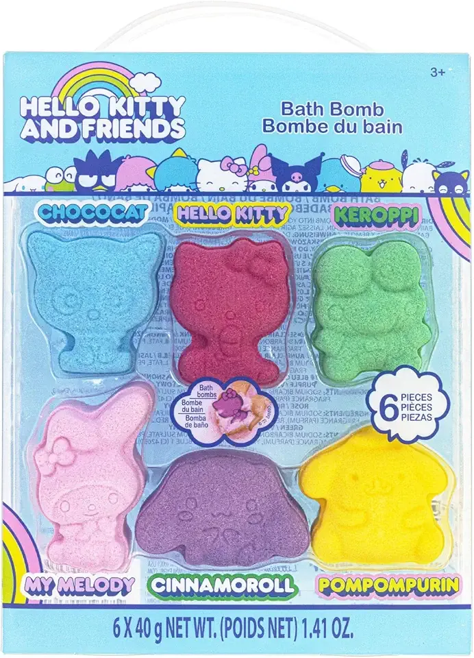 Hello Kitty and Friends Bath Bombs Set, 6 Piece, Bubblegum Scented - Ages 3+ Character Molded – Fun & Bright Colors - Bath Time Fun, Great Birthday Gifts, Stocking Stuffers, by Townley Girl