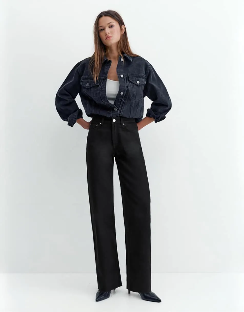 Pull&Bear Straight wide-leg jeans in black marl