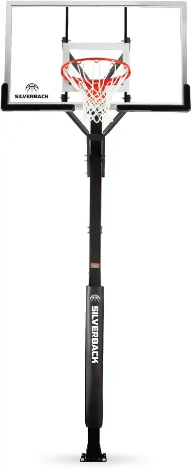 Silverback Height Adjustable In-Ground Basketball Hoop with Tempered Glass Backboard, Pro-Style Breakaway Rim & Backboard Pad