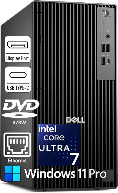 Dell Pro Tower Plus Core Ultra 7 256 32GB DDR5 1TB SSD Desktop Computer | AI Boost with Intel 20-Core up to 5.3GHz 13 TOPS NPU, DVD-RW, Triple 4K DisplayPort, 2 USB-C, Windows 11 Pro