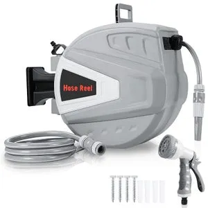 Avvolgitubo automatico retrattile da 30 m, supporto a parete girevole a 180°, avvolgitubo per irrigazione con ugello a 9 getti,