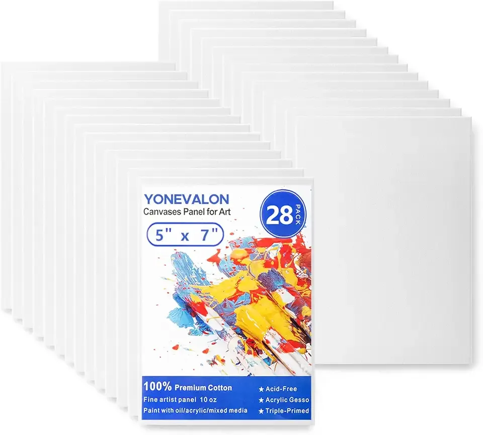 28 Pack 5x7 Inch Canvas Boards for Painting, Blank Small Painting Canvases for Kids Art Novices, Gesso Primed Acid-Free 100% Cotton Mini Canvas Panels for Acrylic Oil Watercolor Tempera