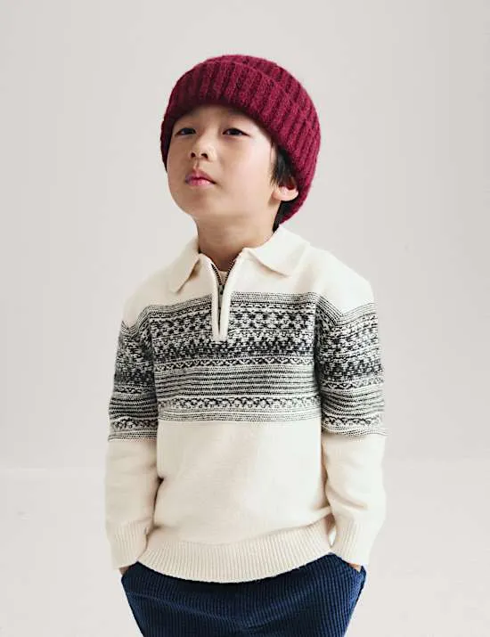 Pullover aus Baumwollmischgewebe mit Reißverschluss und Norwegermuster (2–8 Jahre)
