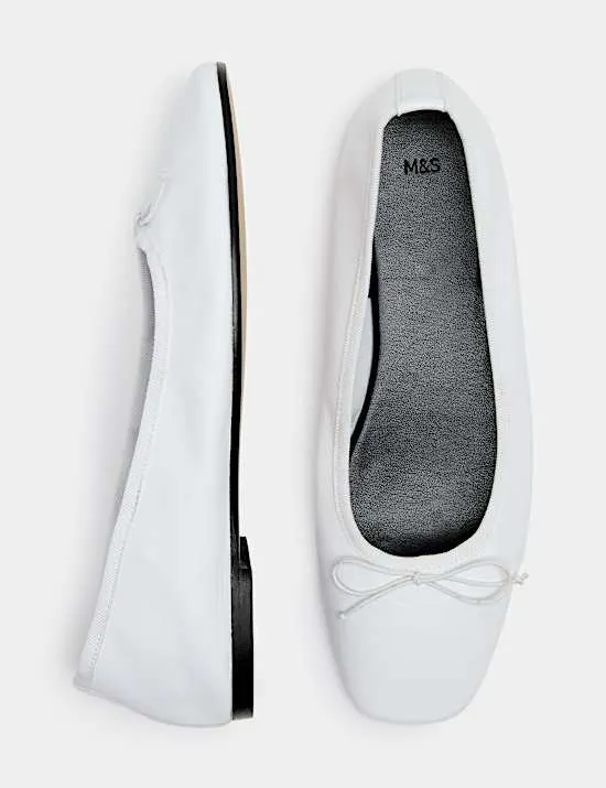 Leather Bow Flat Round Toe Ballet Pumps