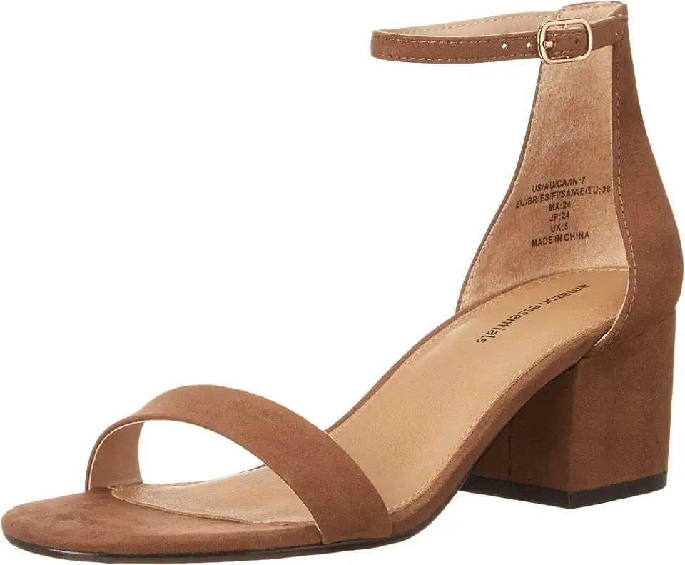 Women's Two Strap Heeled Sandals with Adjustable Ankle Strap, Padded Memory Foam Insole