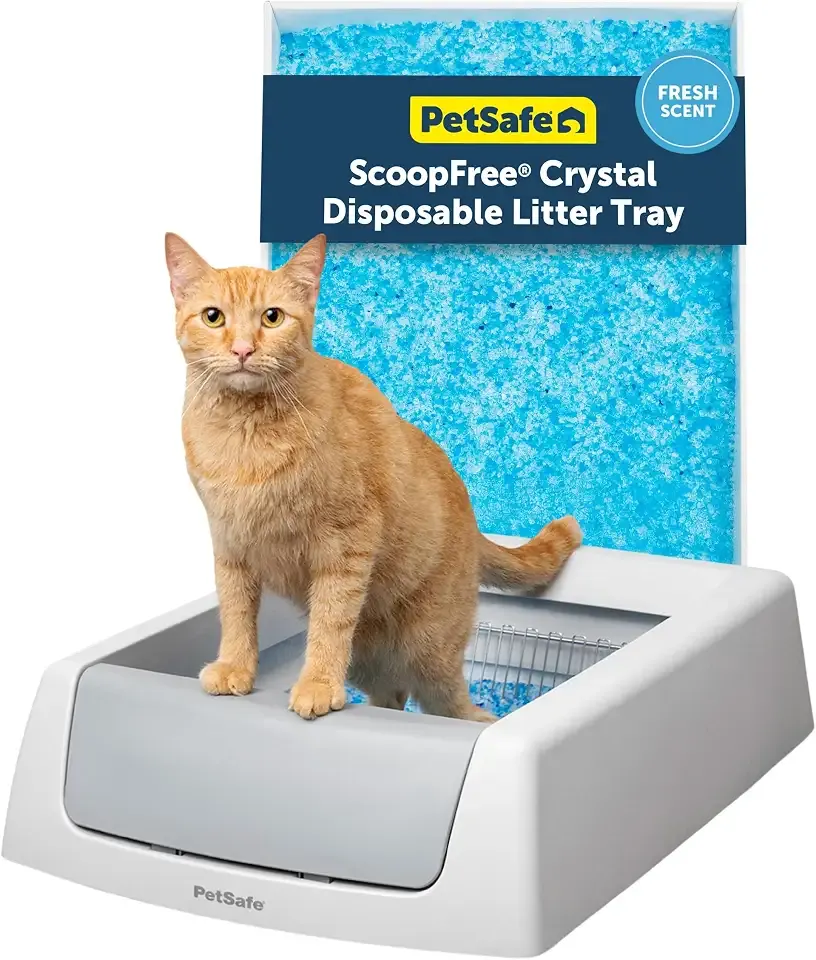 PetSafe ScoopFree Crystal Classic Self-Cleaning Litter Box, Gray | Hands-Free Automatic Cleaning, Advanced Odor Control, Easy Clean-up, Includes 1 Disposable Crystal Litter Tray