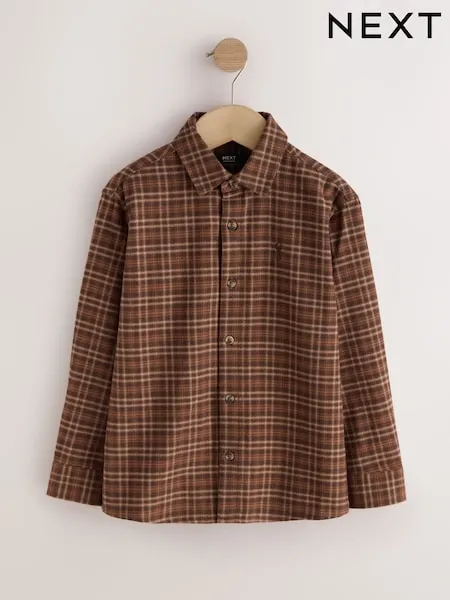 Tan Brown Micro Check Long Sleeve Check Shirt (3-16yrs)