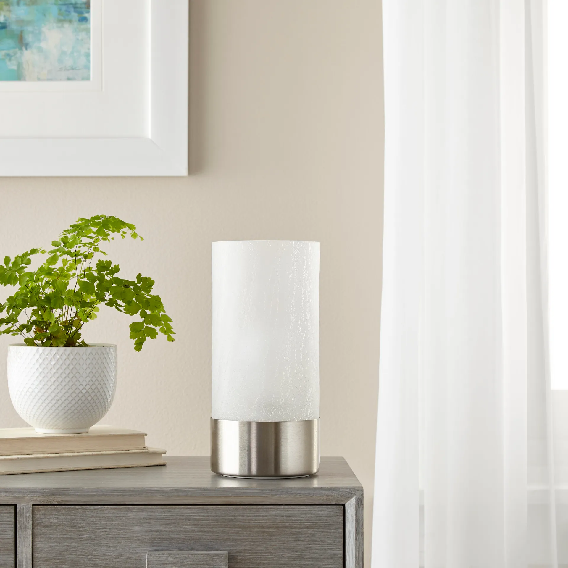 10-in Brushed nickel Touch Uplight Table Lamp with Glass Shade