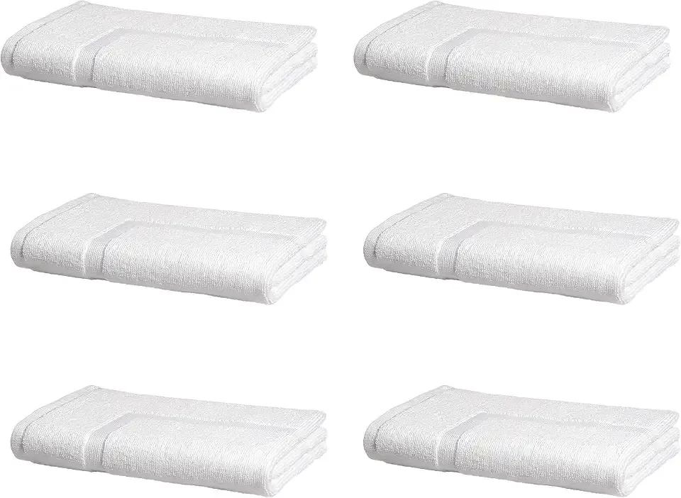 Amazon Basics Premium 100% Cotton Absorbent Soft Bath Mat, Machine Washable, 684 GSM, 20" x 30", White, Hotel Spa Bathmats, 6-Pack (Previously AmazonCommercial)