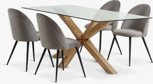 AGERBY + KOKKEDAL AGERBY L190 tafel naturel eiken + 4 KOKKEDAL velvet grijs