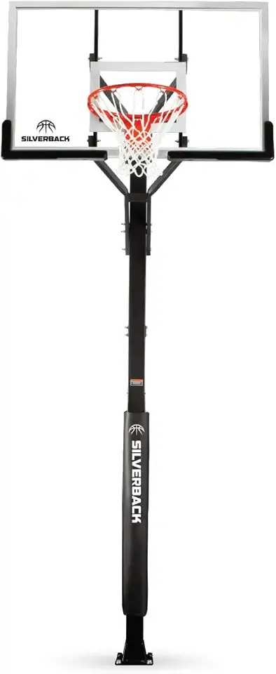 Silverback Height Adjustable In-Ground Basketball Hoop with Tempered Glass Backboard, Pro-Style Breakaway Rim & Backboard Pad