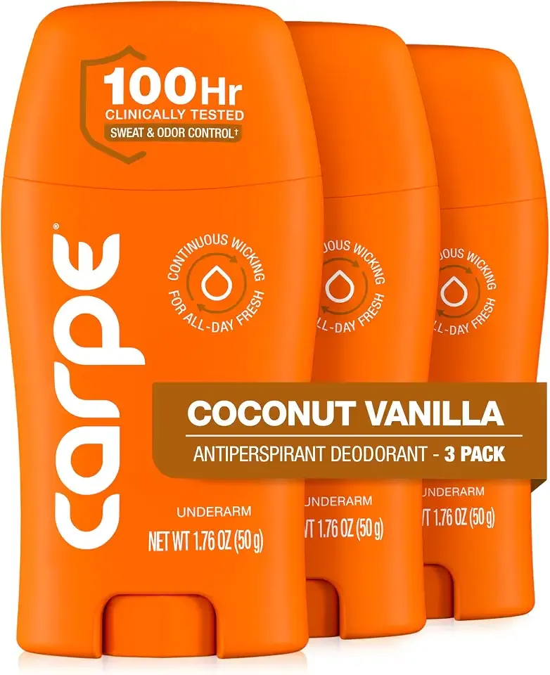 Carpe Underarm Antiperspirant - Coconut Vanilla Deodorant for Women - 100 Hour Sweat & Odor Control - Deodorant for Sweating - Clinical Strength Antiperspirant - Coconut Vanilla Scent - 3 Pack