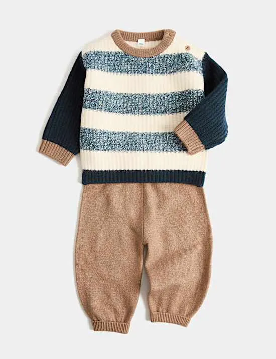 Knitted Striped Jumper and Jogger Outfit (0-3 Yrs)